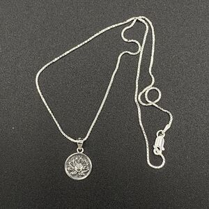 Lotus Flower Sterling Silver Disc Pendant Necklace